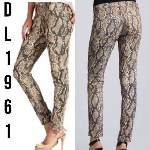 DL1961 Emma Brown Snake Python Animal Print Leggings Jeans 27 - Picture 1 of 7